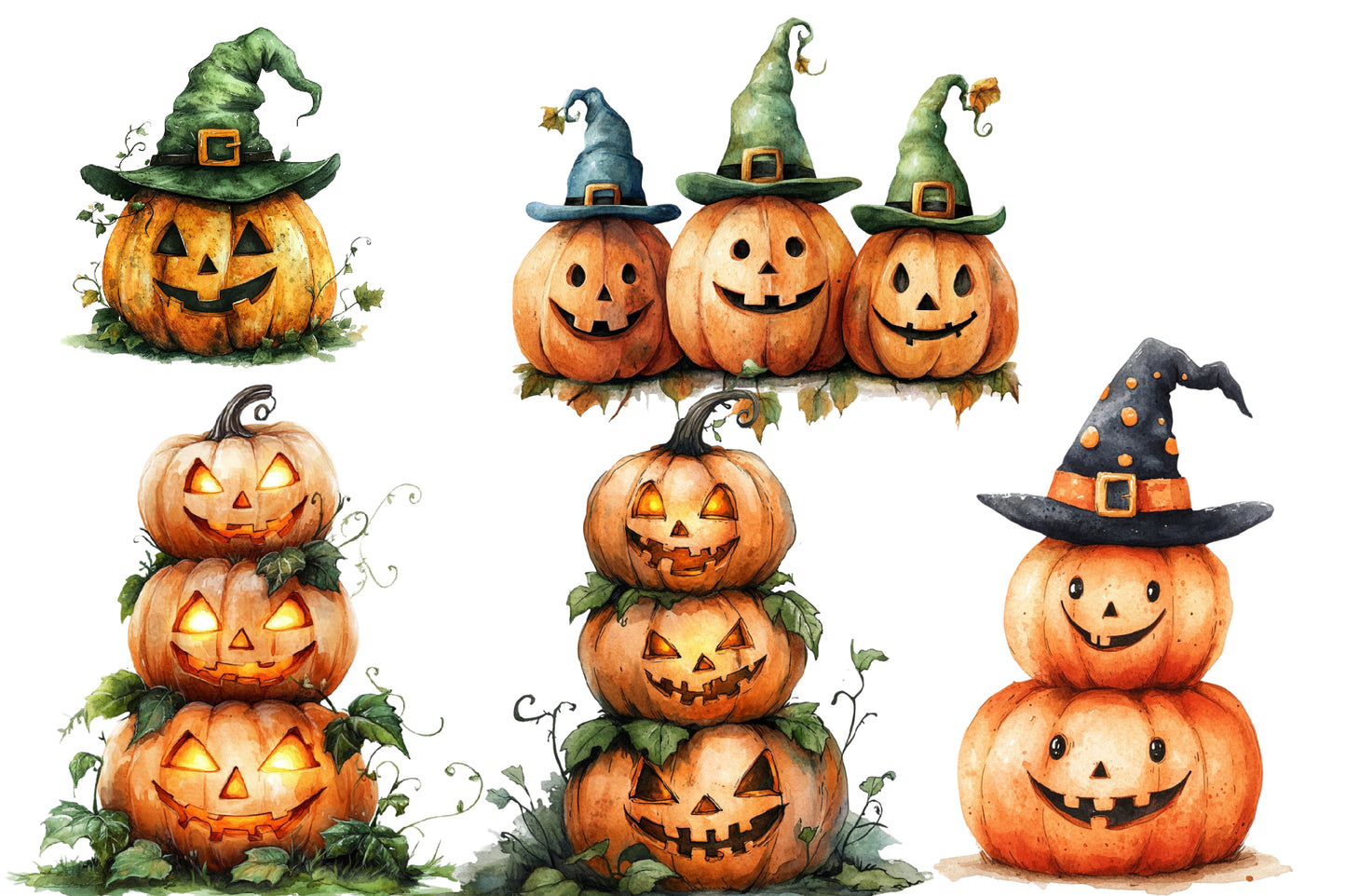Halloween Pumpkin Clipart PNG | Witch Hat Jack O Lanterns, Halloween Pumpkin Stack Clipart