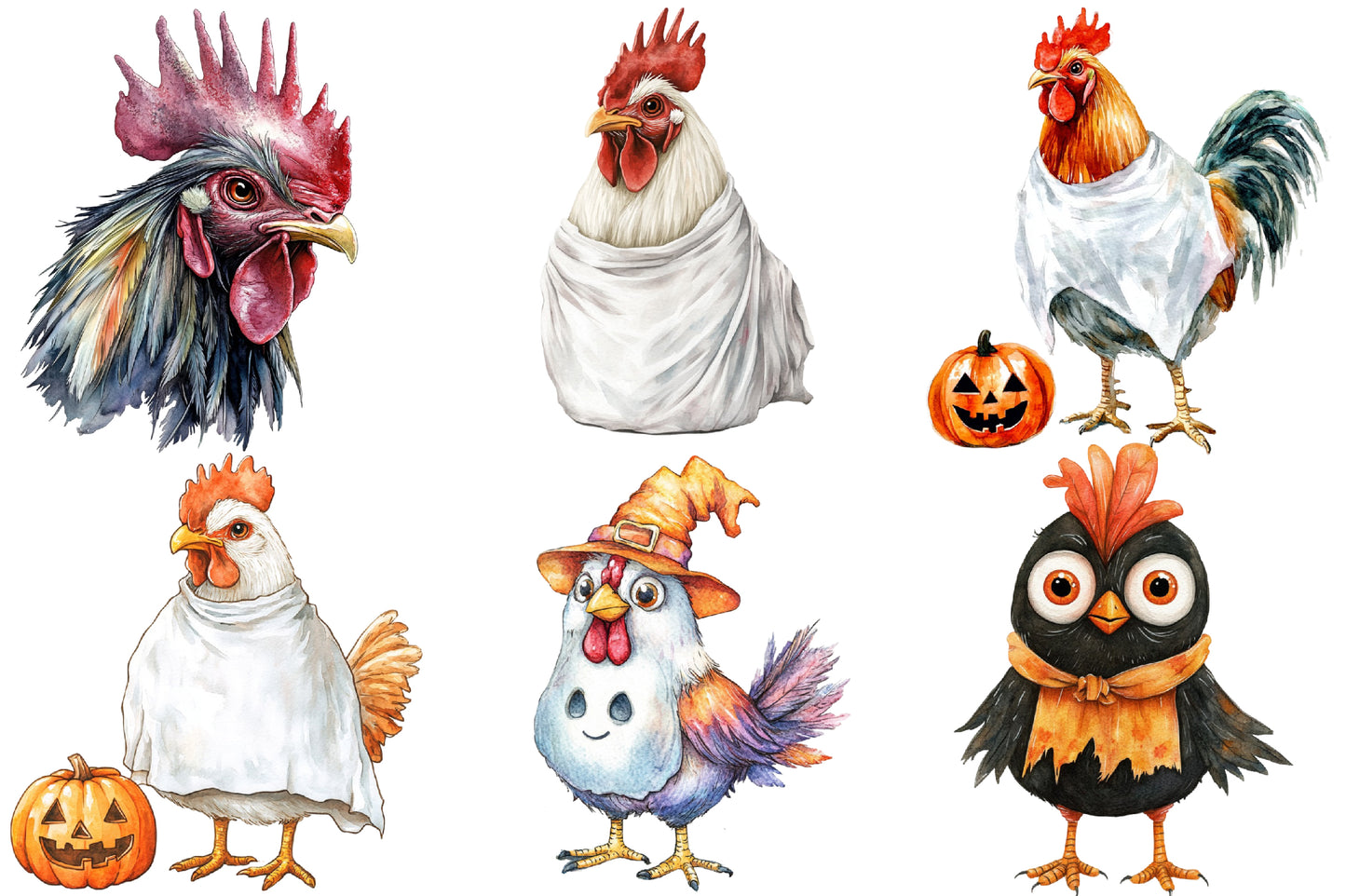 Halloween Rooster Ghost Clipart PNG | Ghost Chicken & Rooster Halloween Clipart, Spooky Farm Animal PNG