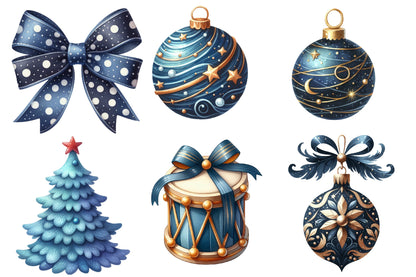 Blue Christmas Clipart PNG Bundle | Watercolor Winter Holiday Clipart | Elegant Icy Blue Christmas PNG