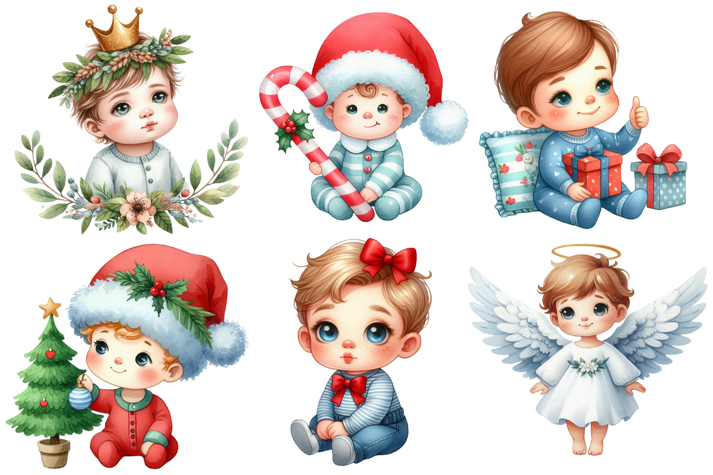 Christmas Babies Clipart PNG Bundle | Watercolor Christmas Baby, Santa Baby, Angel, Snowman, Gifts & Winter Baby Clipart