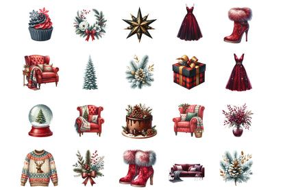 Christmas Clipart PNG Bundle | Winter Holiday Watercolor Graphics | Christmas Sublimation