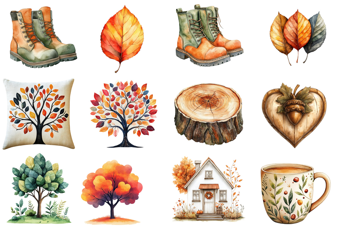 Scandi Autumn Watercolor Clipart PNG Bundle | Scandinavian Fall Clipart | Cozy Autumn Sublimation PNG