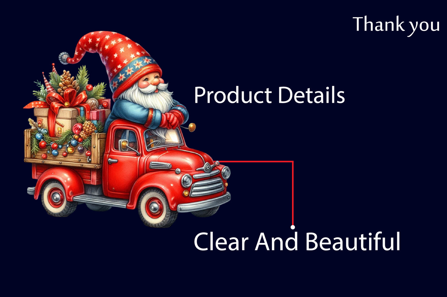 Christmas Gnome Truck PNG Bundle | Watercolor Christmas Gnomes with Vintage Red Trucks, Holiday Trees & Gifts