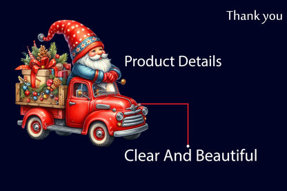 Christmas Gnome Truck PNG Bundle | Watercolor Christmas Gnomes with Vintage Red Trucks, Holiday Trees & Gifts