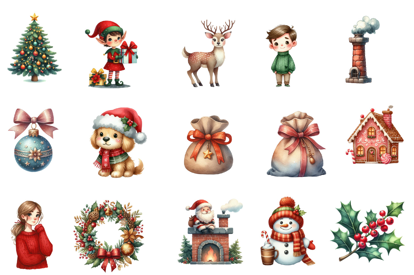 Christmas Family Clipart PNG Bundle | Watercolor Happy Christmas Family Clipart | Holiday Family Sublimation PNG