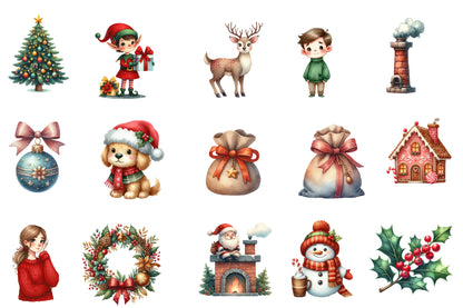 Christmas Family Clipart PNG Bundle | Watercolor Happy Christmas Family Clipart | Holiday Family Sublimation PNG