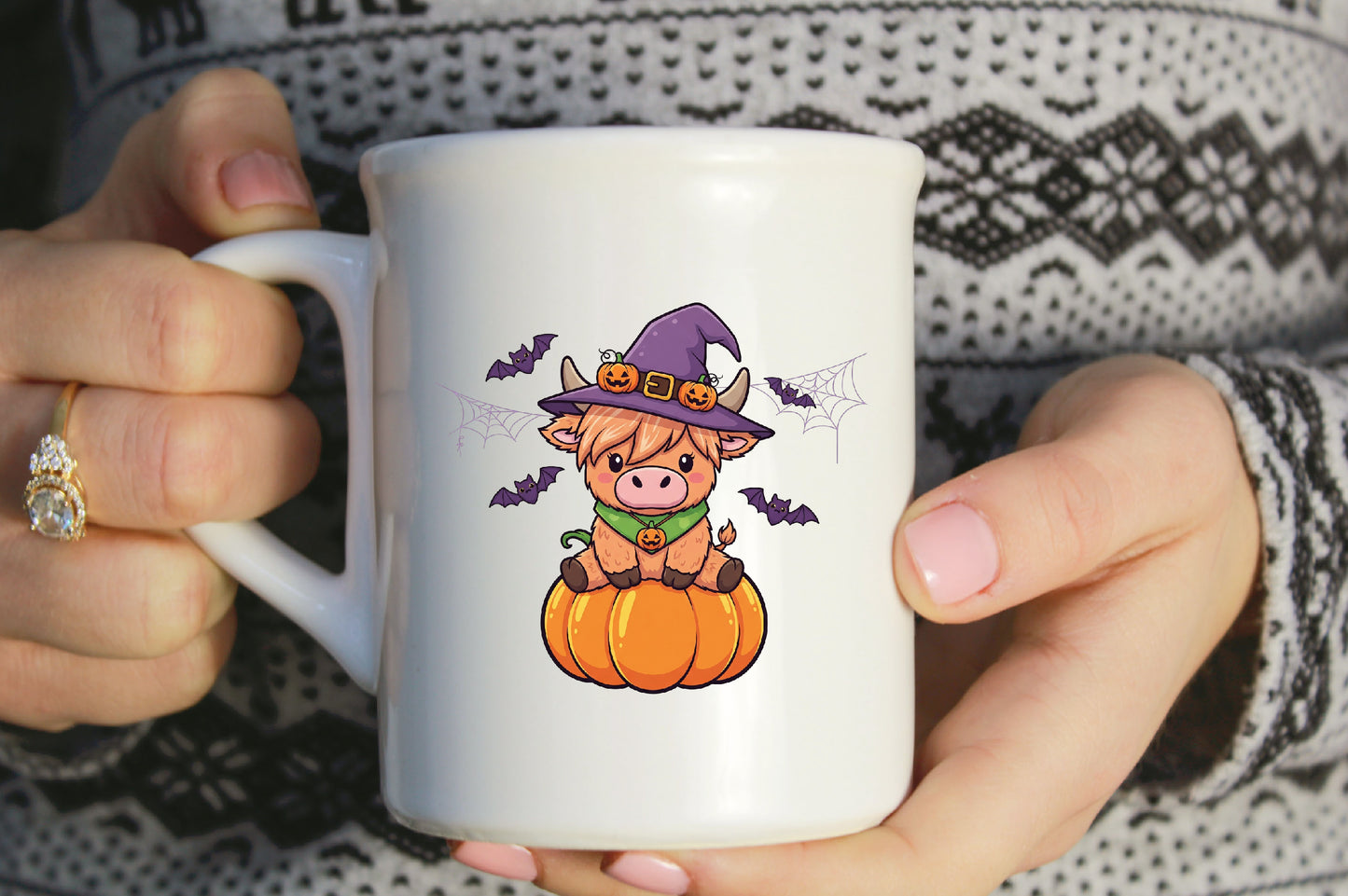 Cute Halloween Cow Witch Pumpkin PNG Sublimation Design