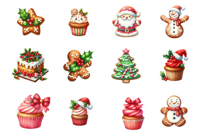 Christmas Sweet Food Watercolor Clipart PNG Bundle | Christmas Baking PNG | Gingerbread Cookie Sublimation