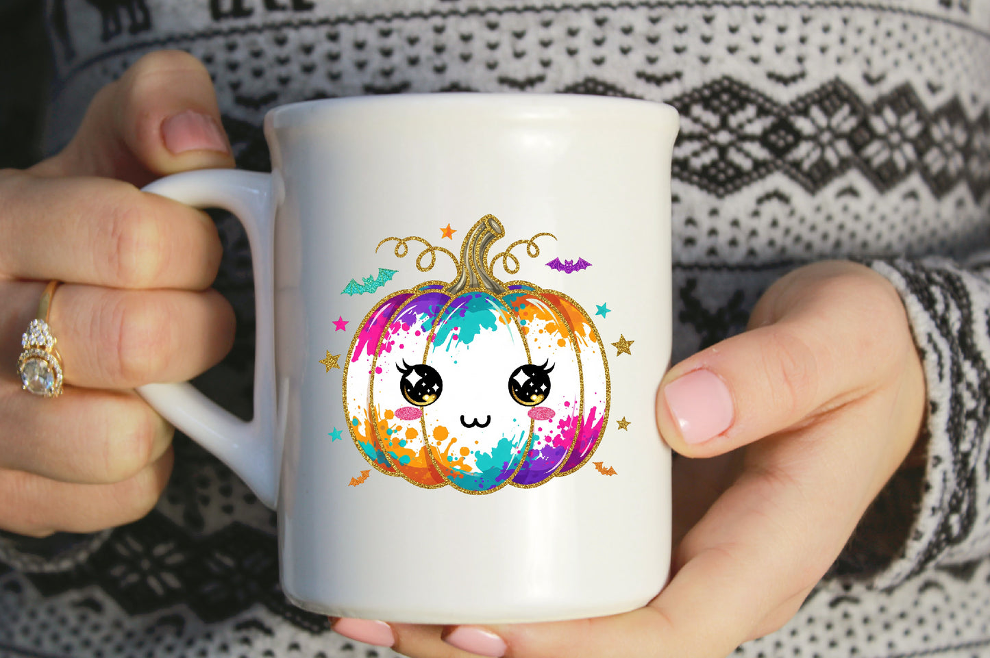 Colorful Halloween Pumpkin Kawaii Splatter PNG Sublimation Design