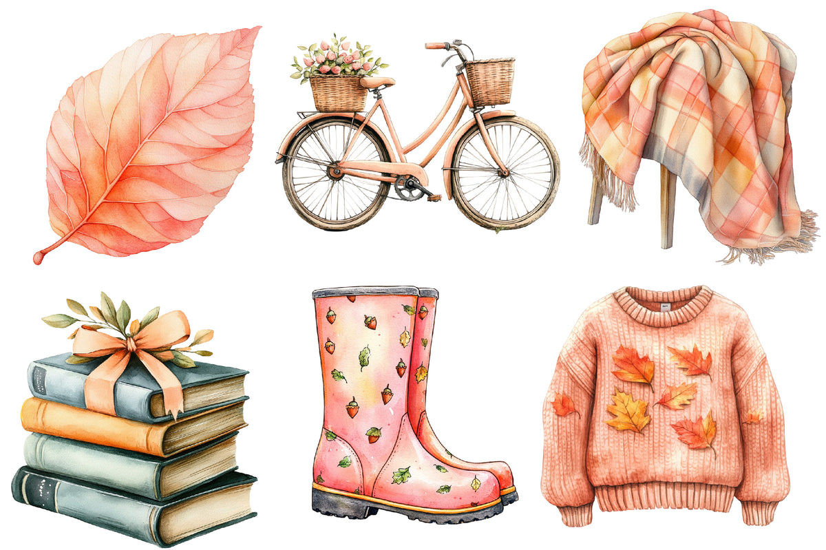 Autumn Clipart PNG Bundle | Cozy Fall Sweater, Scarf, Pumpkin,