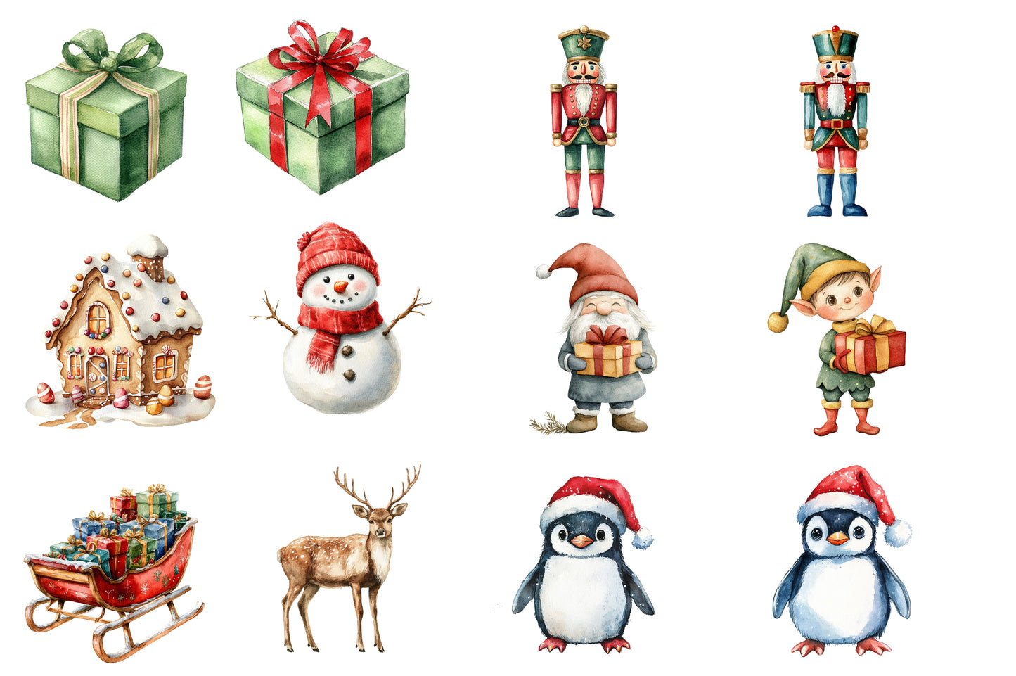 Christmas Clipart PNG Bundle | Watercolor Festive Holiday Clipart | Christmas Sublimation PNG Collection