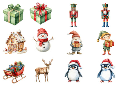 Christmas Clipart PNG Bundle | Watercolor Festive Holiday Clipart | Christmas Sublimation PNG Collection