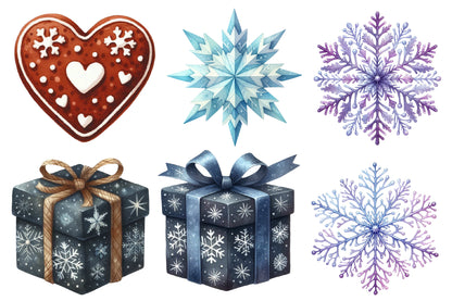 Christmas Watercolor Clipart PNG Bundle | Cute Festive Christmas Watercolor Clipart | Holiday Sublimation PNG