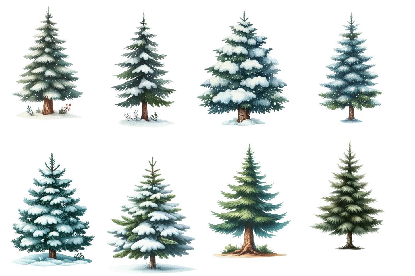 Christmas Tree Clipart PNG Bundle | Cute Watercolor Christmas Tree Clipart | Festive Holiday Tree Sublimation PNG
