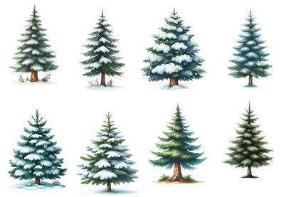 Christmas Tree Clipart PNG Bundle | Cute Watercolor Christmas Tree Clipart | Festive Holiday Tree Sublimation PNG