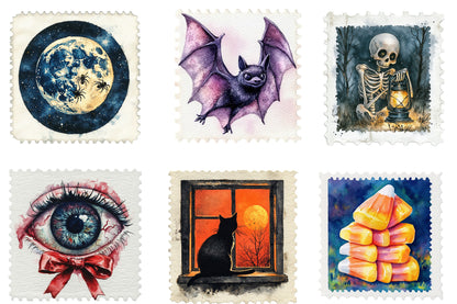 Halloween Postage Stamp Clipart PNG | Vintage Halloween Stamps, Spooky Postage Stamp Digital Art,