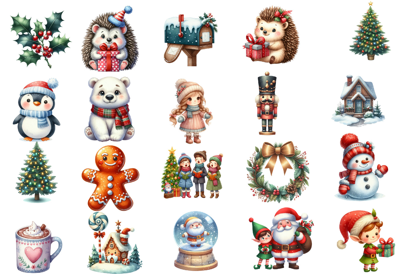 Cute Christmas Clipart PNG Bundle | Christmas Watercolor Clipart | Cute Holiday Sublimation PNG