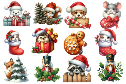 Christmas Peeking Clipart PNG Bundle | Watercolor Cute Peeking Christmas Characters | Holiday Sublimation PNG