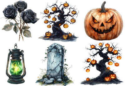 Dark Halloween PNG Bundle | Gothic Halloween Clipart, Black Cat, Skull, Haunted House, Pumpkin & Witch PNG