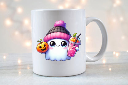 Halloween Ghost Coffee Pumpkin PNG Bundle | Cute Kawaii Ghost, Pumpkin & Coffee Halloween Clipart