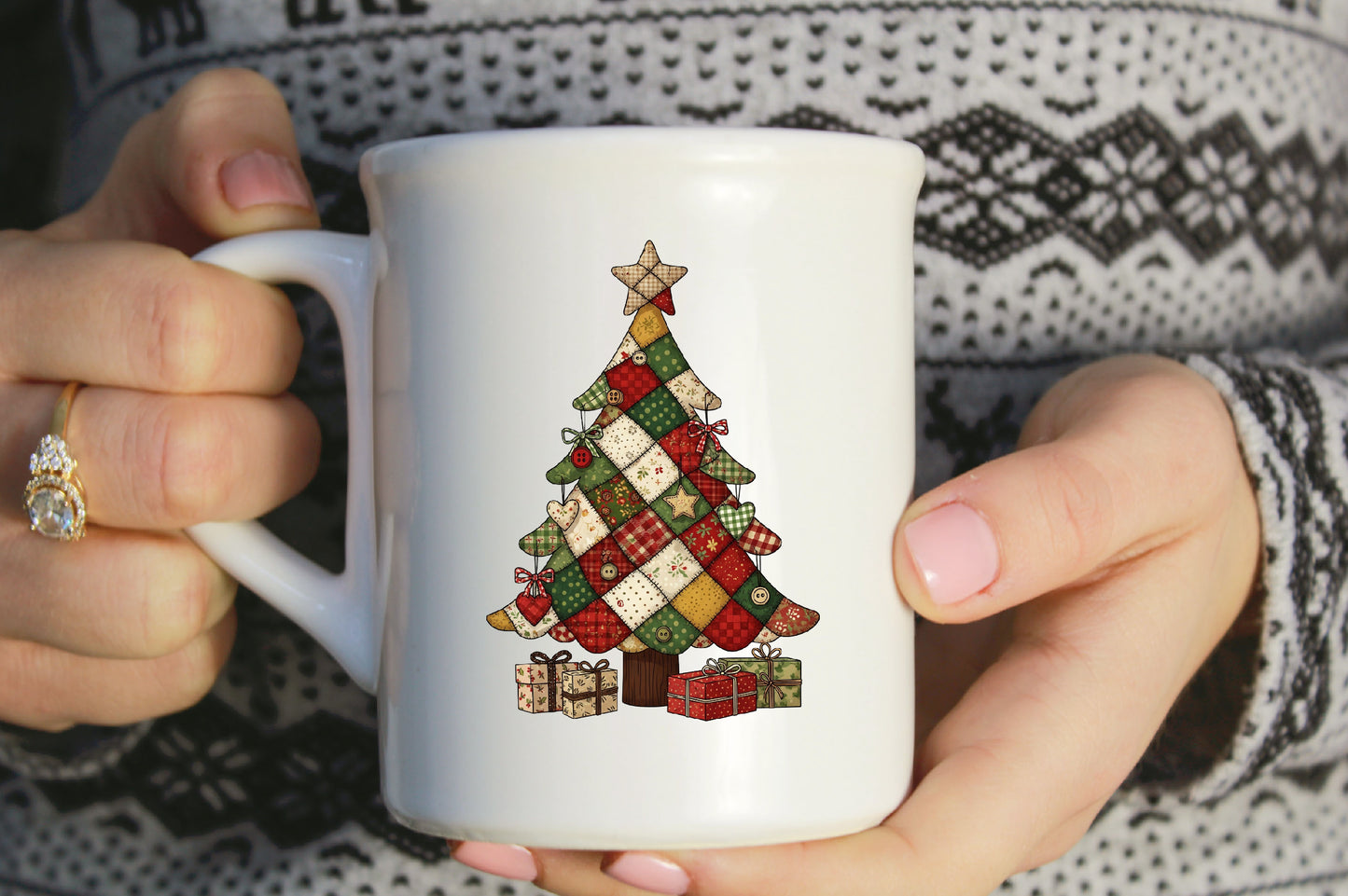 Patchwork Christmas Tree Sublimation PNG