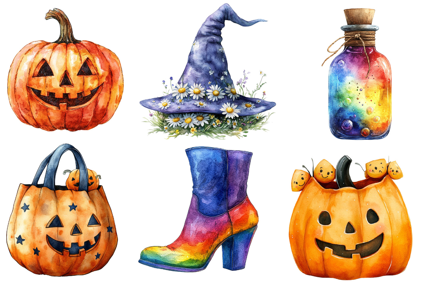Groovy Halloween Clipart PNG Bundle | Retro Halloween PNG, Cute Pumpkin Clipart