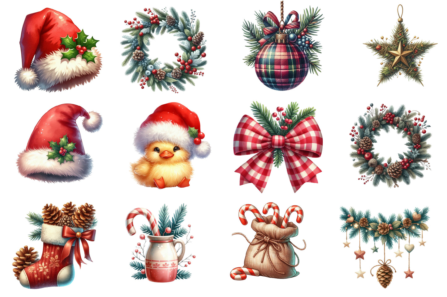 Christmas Farm Clipart PNG Bundle | Watercolor Rustic Christmas Farm Clipart | Holiday Farmhouse Sublimation PNG