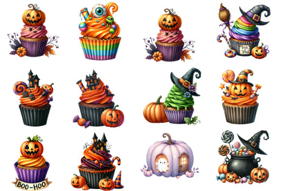 Halloween Cupcake Clipart PNG Bundle | Cute Spooky Cupcakes, Pumpkin Cupcake PNG,