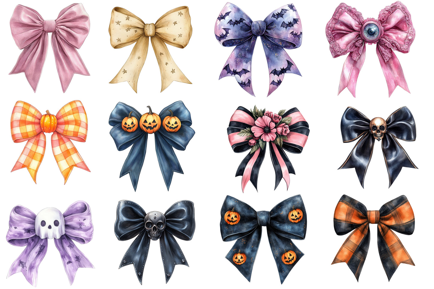 Halloween Coquette Bow Clipart PNG Bundle | Cute Halloween Bows PNG, Spooky Ribbon Clipart,