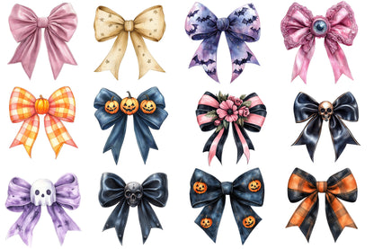 Halloween Coquette Bow Clipart PNG Bundle | Cute Halloween Bows PNG, Spooky Ribbon Clipart,