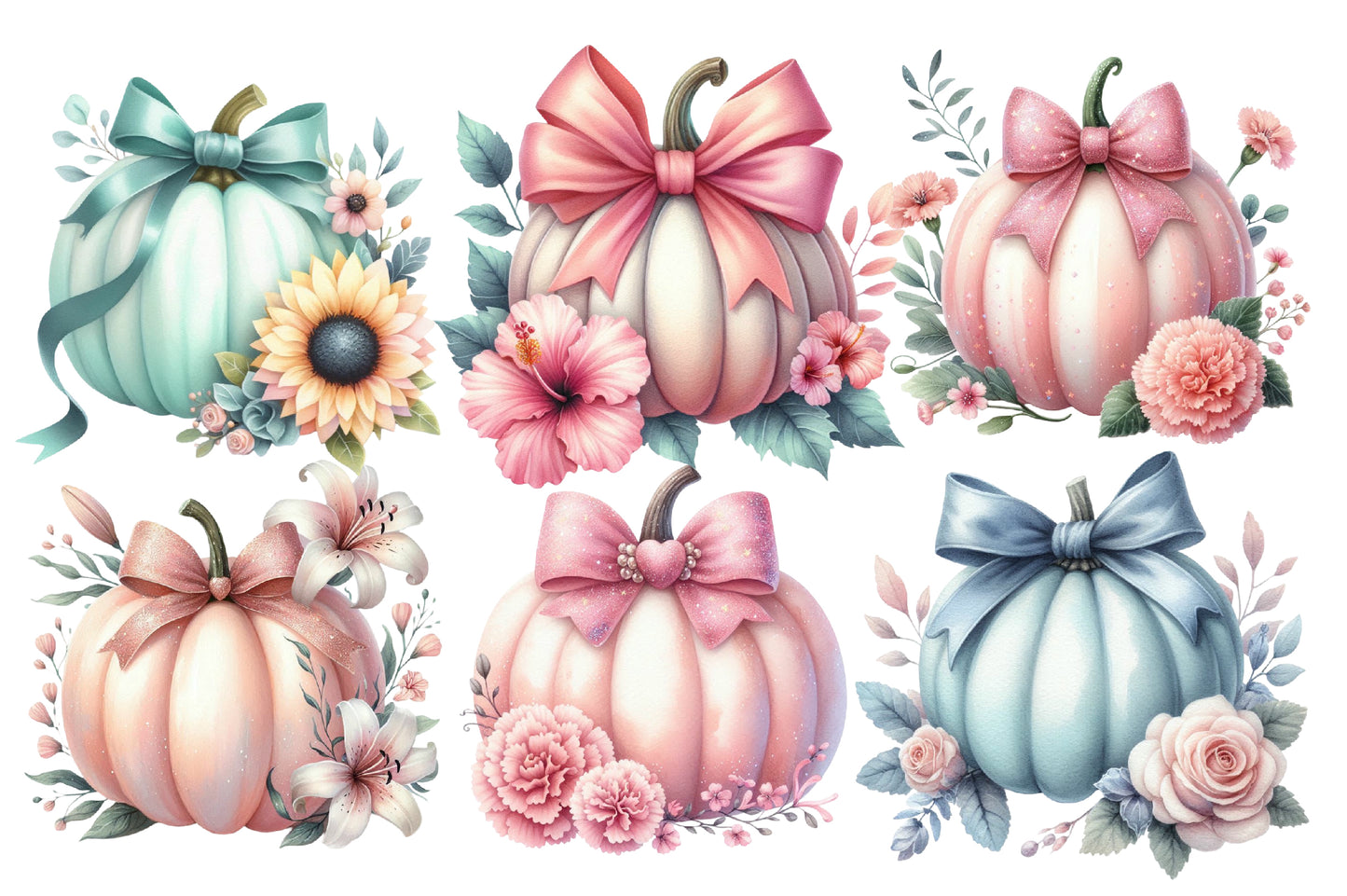 Floral Pumpkin Clipart PNG Bundle | Pastel Pumpkin PNG, Flower Pumpkin Clipart
