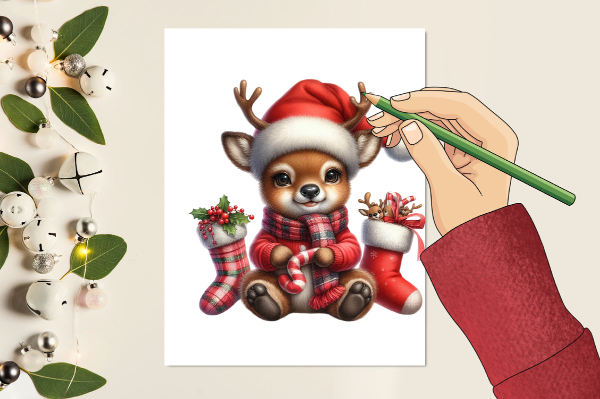 Funny Christmas Deer PNG Bundle Watercolor Reindeer Holiday Clipart