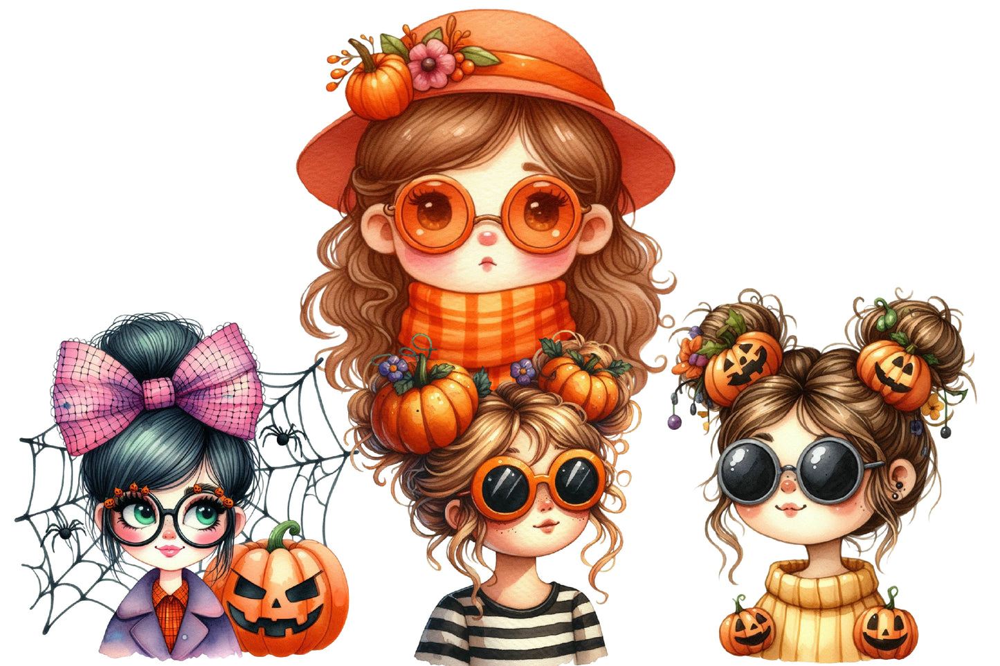 Halloween Messy Bun Clipart PNG | Halloween Girl PNG, Messy Bun Hairstyle Clipart,