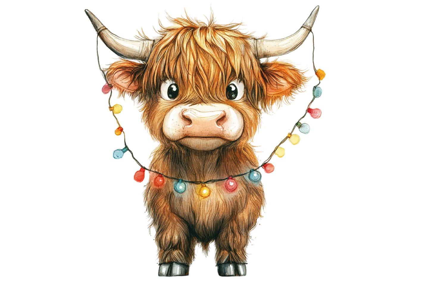 Christmas Highland Cow Clipart PNG Bundle | Watercolor Festive Highland Cow Clipart | Farmhouse Christmas Sublimation PNG