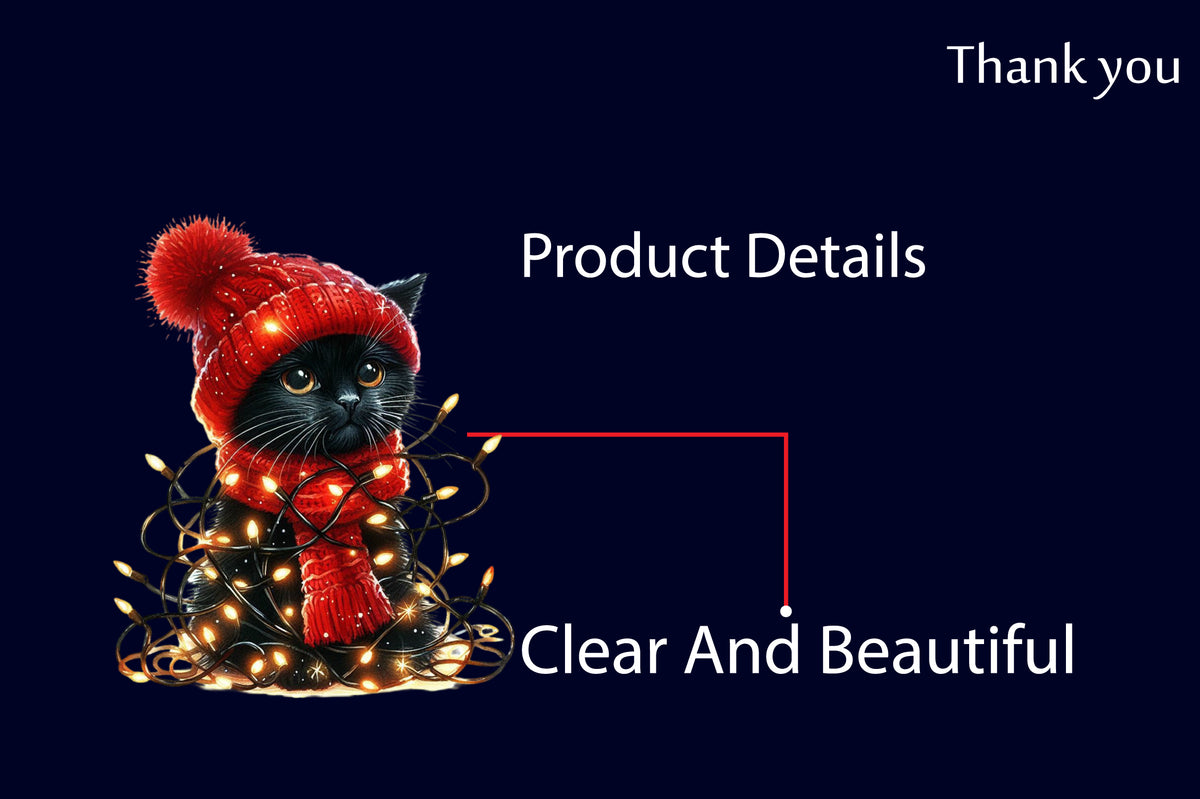 Funny Christmas Cat PNG Bundle Watercolor Black Cat Holiday Clipart