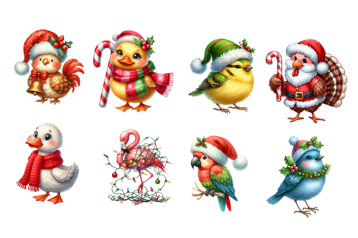 Christmas Bird Clipart PNG Bundle | Watercolor Festive Winter Bird Clipart | Holiday Bird Sublimation PNG
