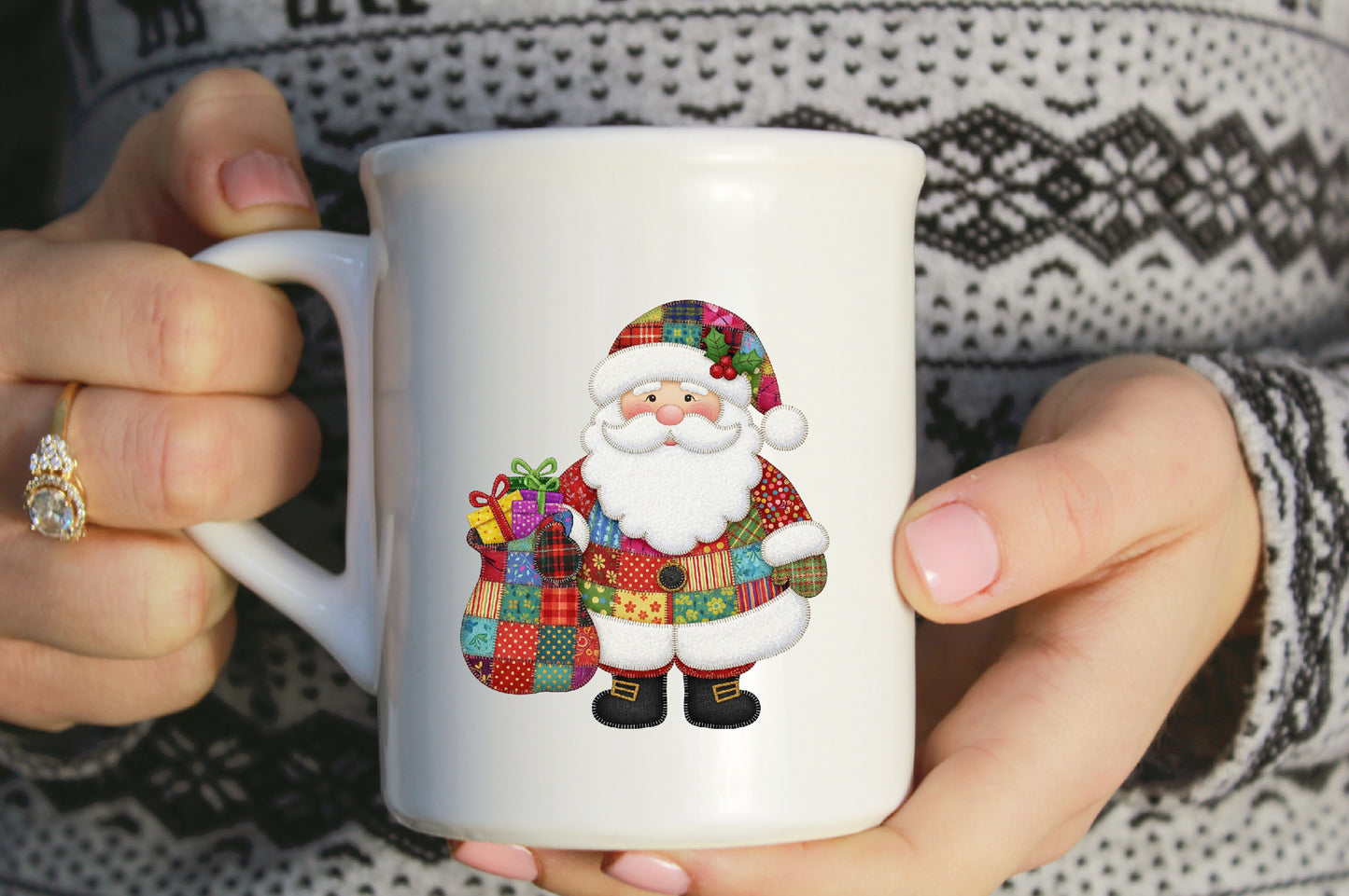 Patchwork Santa Christmas Sublimation PNG