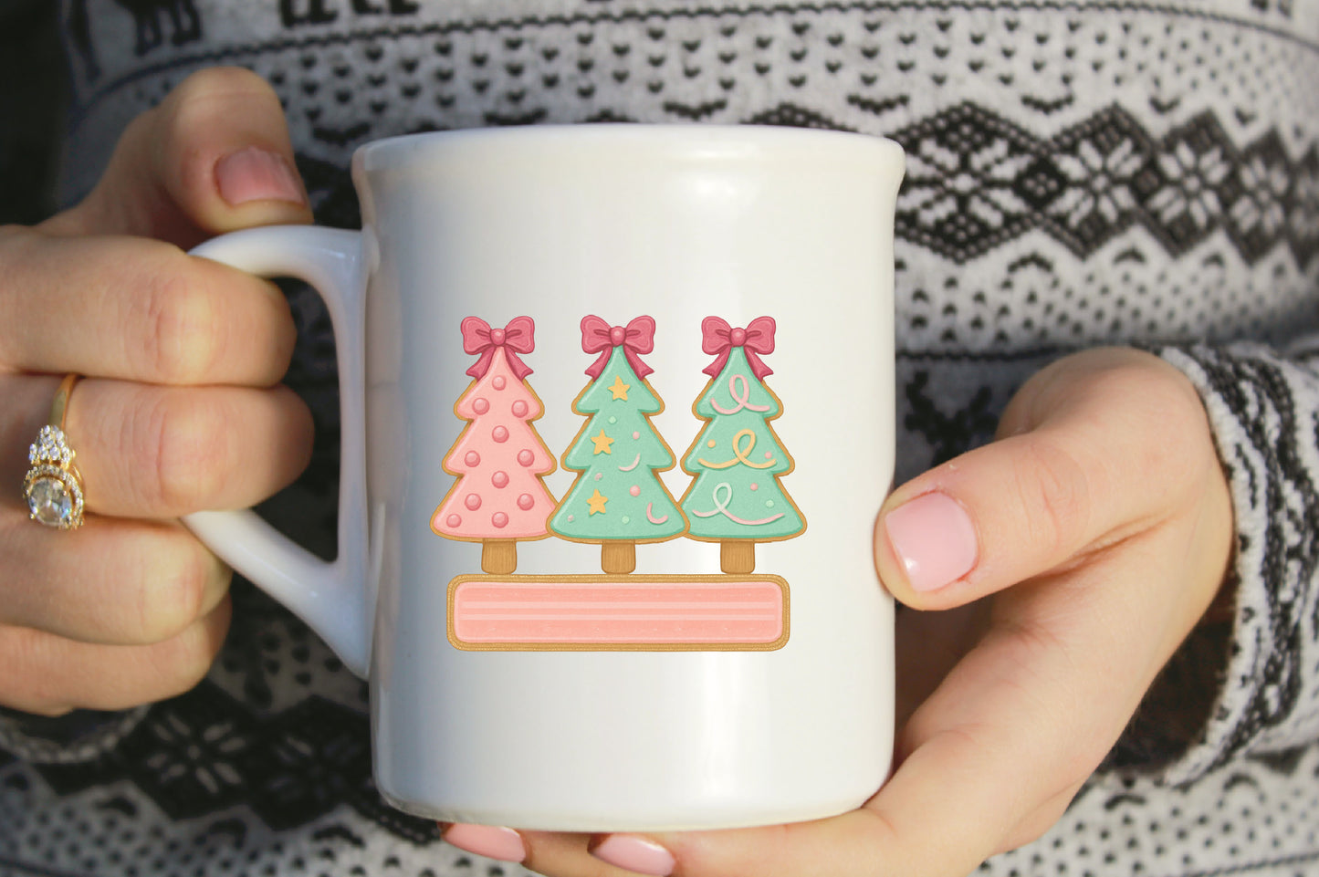Cute Christmas Tree PNG Pink Green Pastel Holiday Sublimation