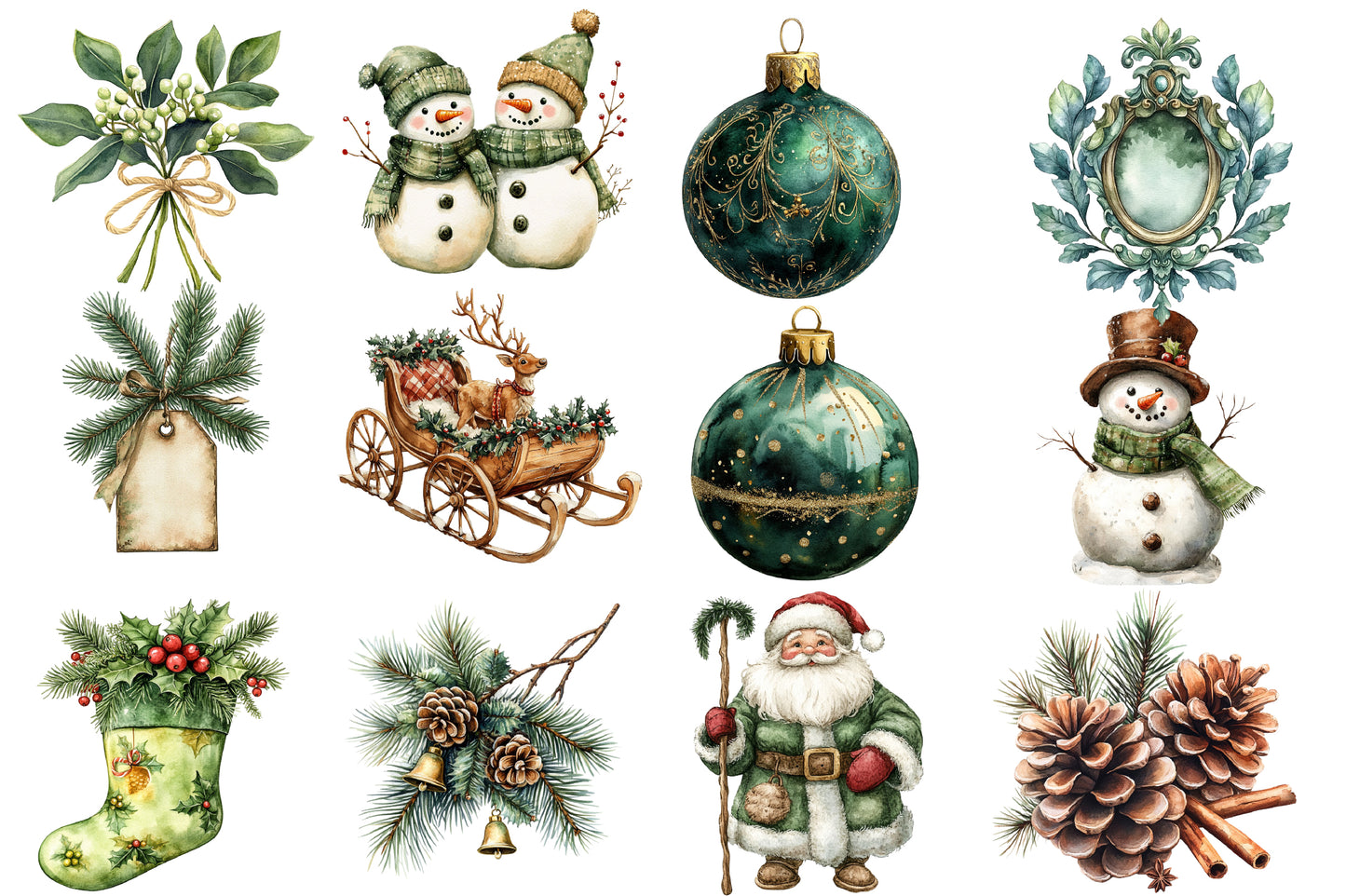 Christmas Winter Watercolor Clipart PNG Bundle | Cozy Snowy Christmas Watercolor Clipart | Winter Holiday Sublimation PNG