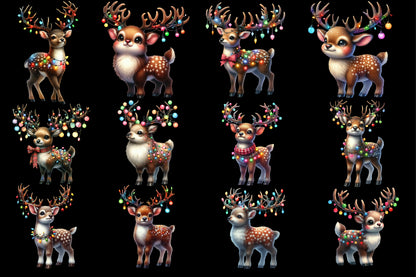 Watercolor Christmas Deer PNG Bundle 31 Festive Reindeer Clipart