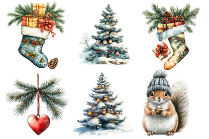 Rustic Christmas Watercolor Clipart PNG Bundle | Cozy Rustic Christmas Clipart | Rustic Christmas Sublimation PNG