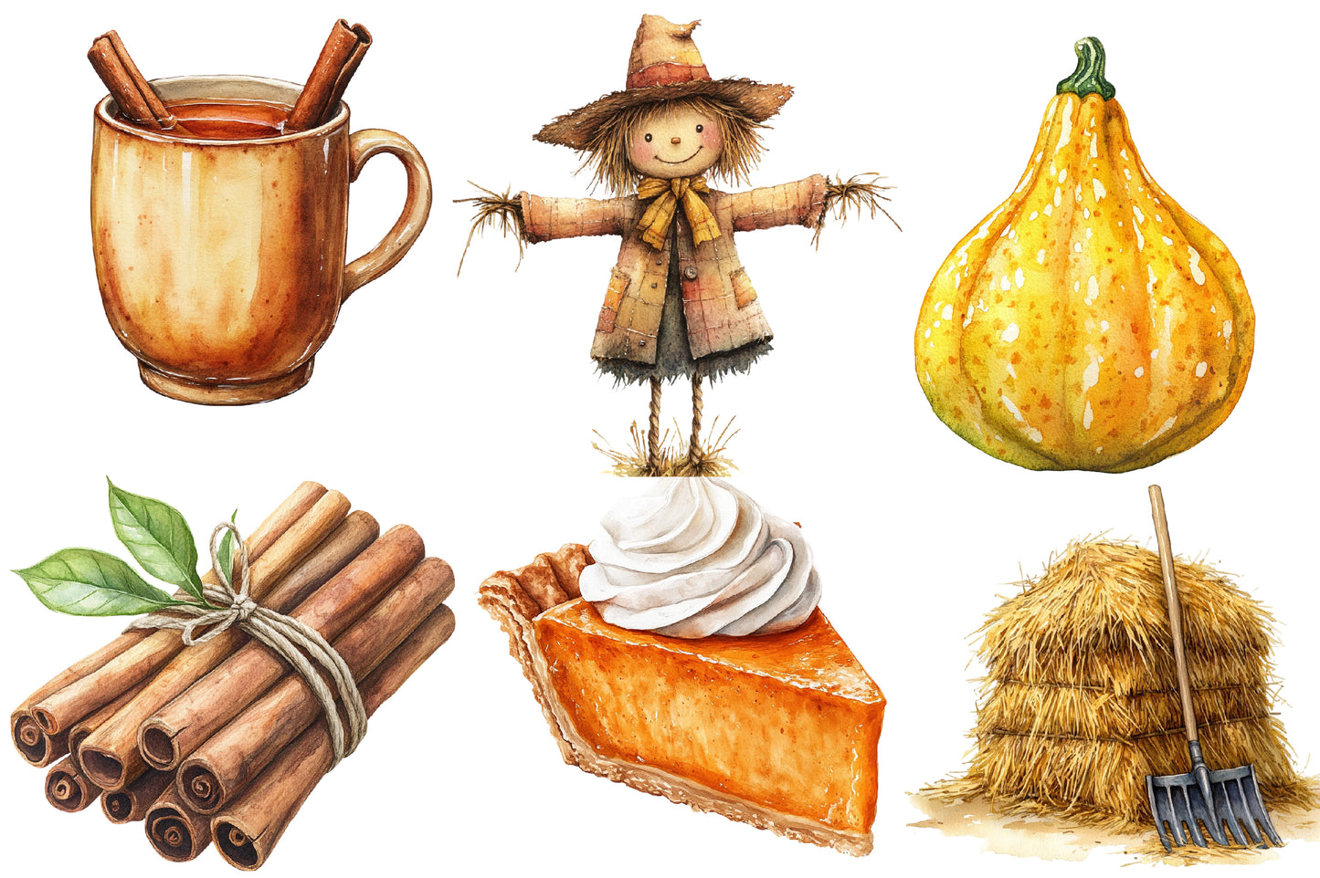 Autumn Harvest Clipart PNG Bundle | Fall Harvest Watercolor Clipart | Thanksgiving Sublimation PNG