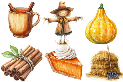 Autumn Harvest Clipart PNG Bundle | Fall Harvest Watercolor Clipart | Thanksgiving Sublimation PNG