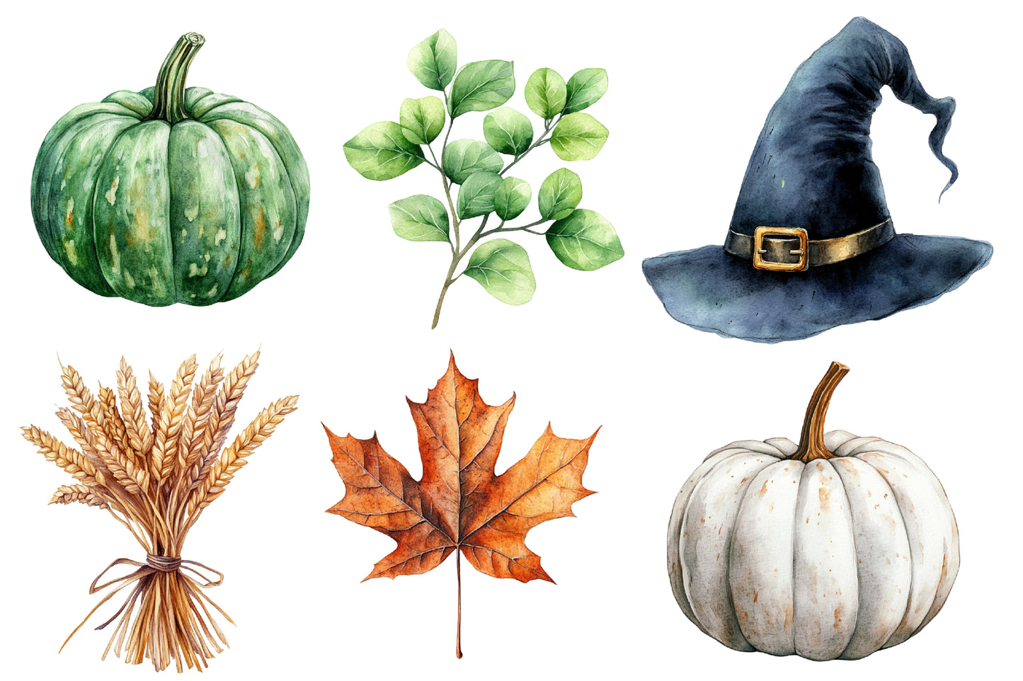 Cozy Halloween Watercolor Clipart PNG Bundle | Cute Halloween Clipart, Fall Pumpkin PNG