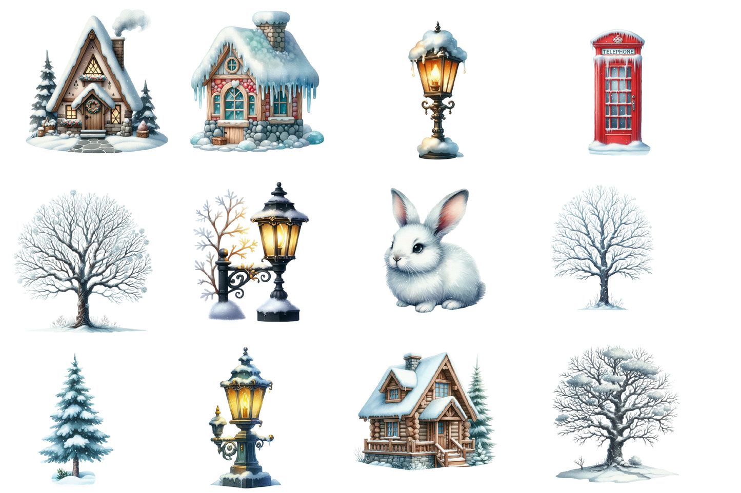 Winter Christmas Clipart PNG Bundle | Snowy Winter Watercolor Clipart | Cozy Christmas PNG