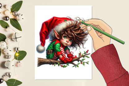 Funny Christmas Elf PNG Bundle Watercolor Santa Elf Clipart