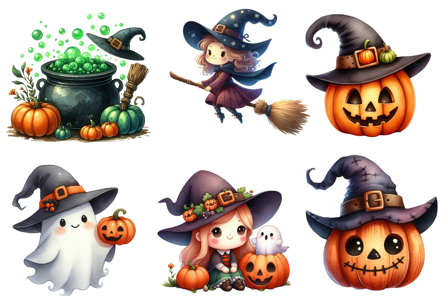 Quirky Halloween Watercolor Clipart PNG Bundle | Cute Spooky Halloween Clipart | Halloween Sublimation PNG