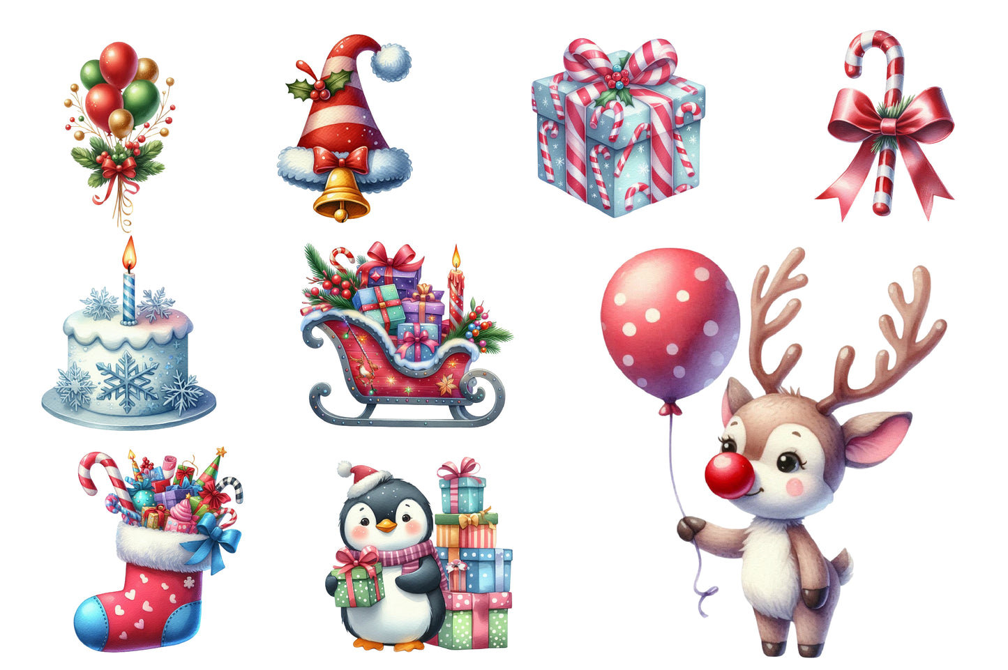 Christmas Party Clipart PNG Bundle | Watercolor Festive Christmas Party Clipart | Holiday Celebration Sublimation PNG