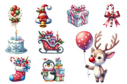 Christmas Party Clipart PNG Bundle | Watercolor Festive Christmas Party Clipart | Holiday Celebration Sublimation PNG