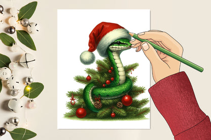 12 Christmas Snake PNG Sublimation Bundle Watercolor Cute Holiday Reptile Clipart